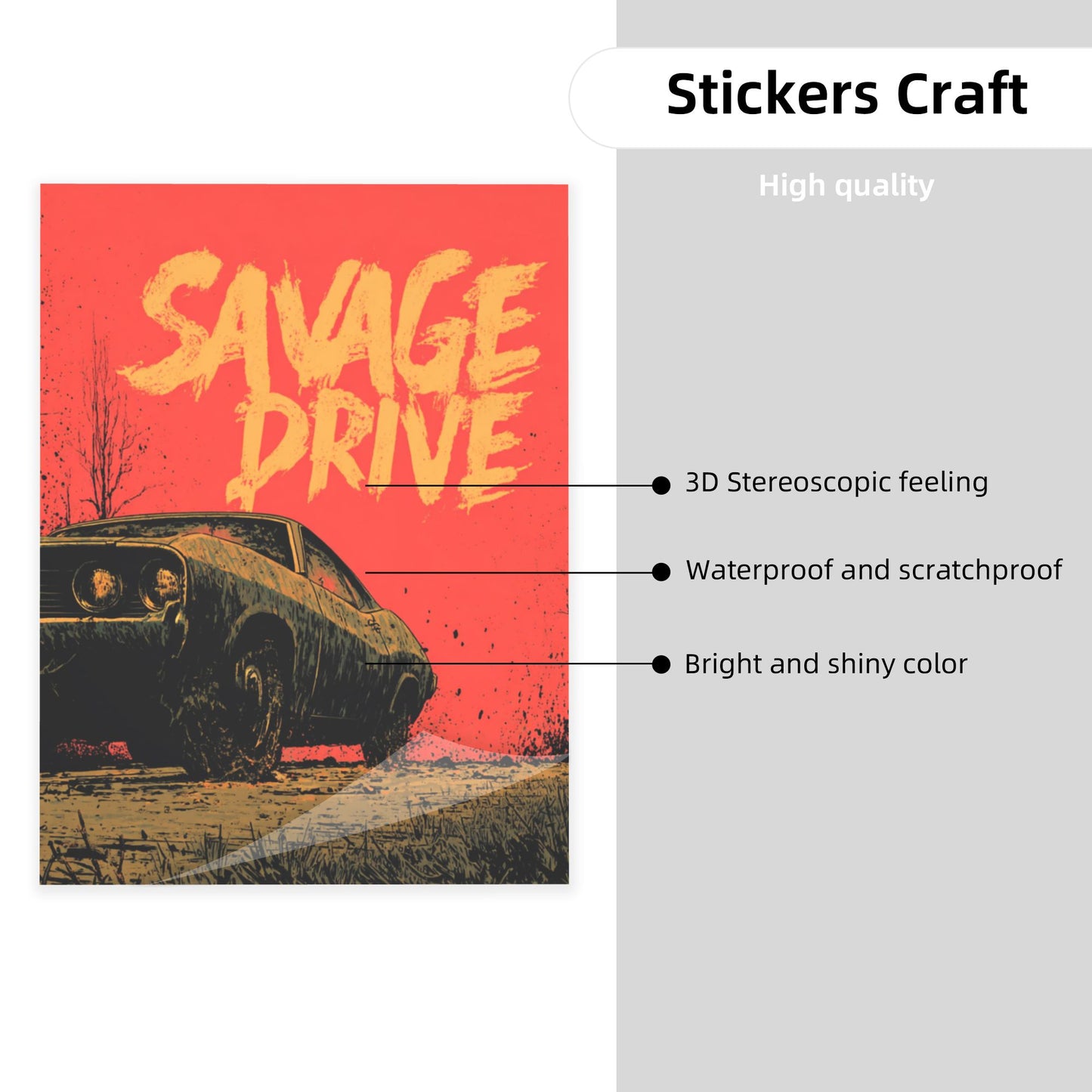 Retro Crystal Wall Sticker “SAVAGE DRIVE” – Muscle Car Themed Decorative Poster 20×26.5cm for Bedroom, Garage, Office, Café