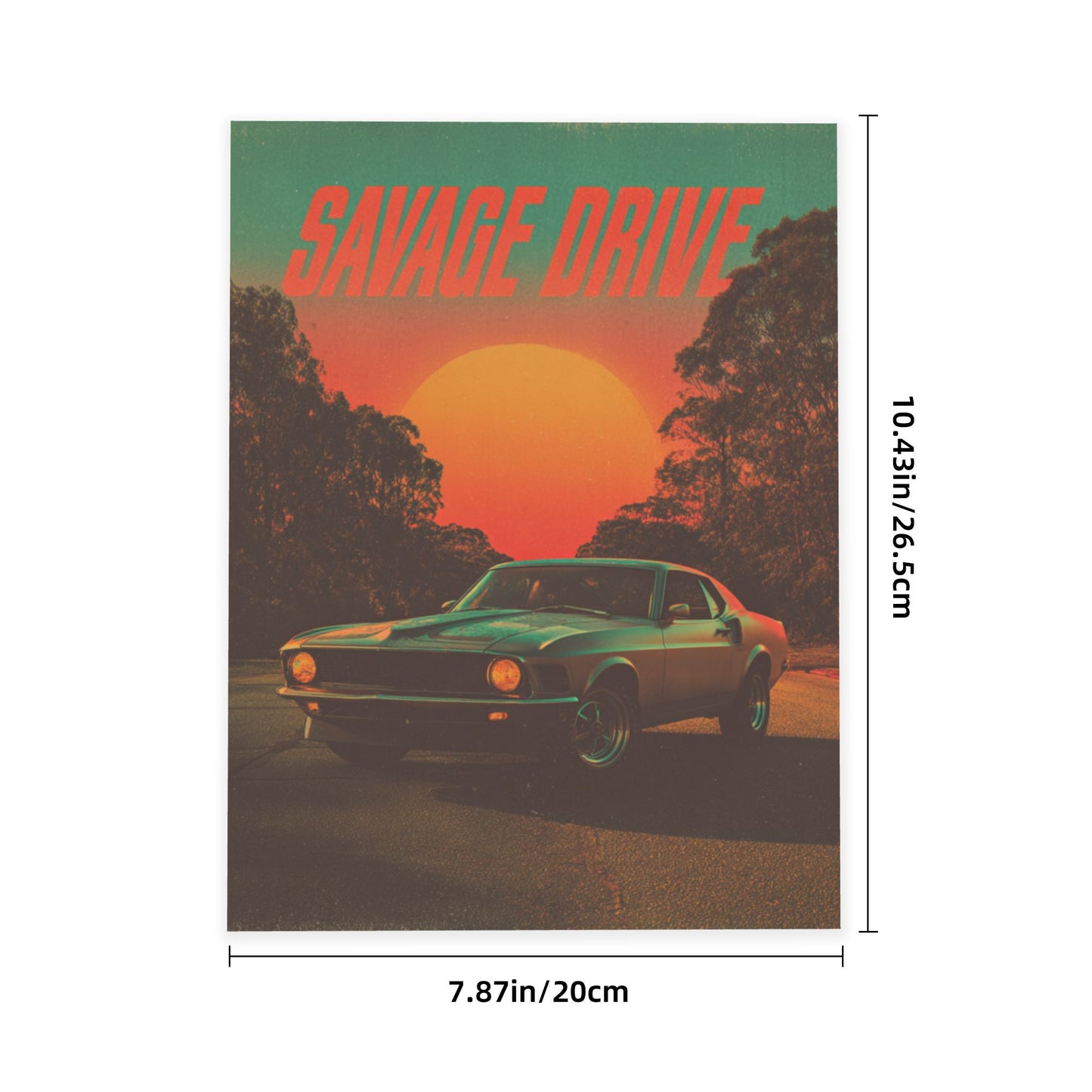 Retro Sunset Highway Crystal Sticker “SAVAGE DRIVE” – Muscle Car Themed Wall Art Decoration 20×26.5cm for Bedroom, Garage, Office, Café