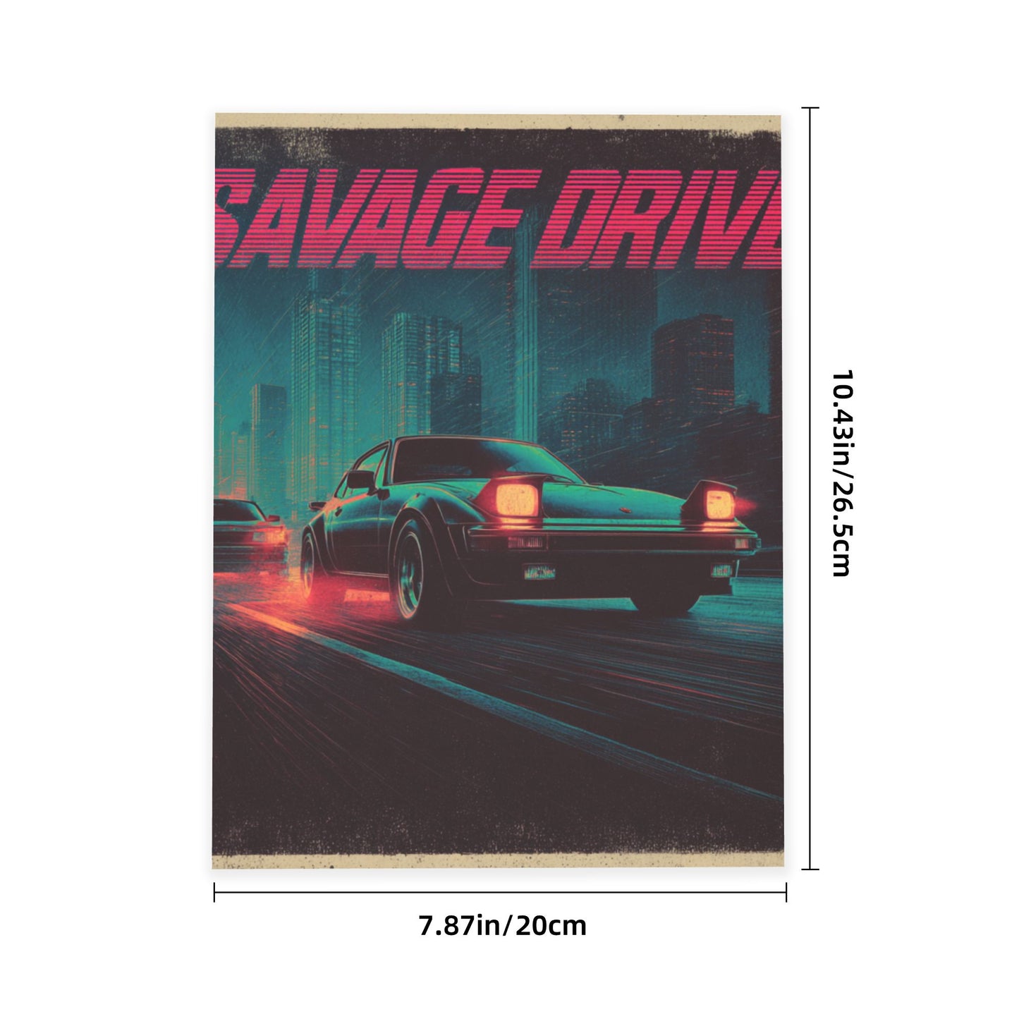 Neon City Racing Crystal Sticker “SAVAGE DRIVE” – Retro Muscle Car Wall Art Poster 20×26.5cm for Bedroom, Garage, Office, Café