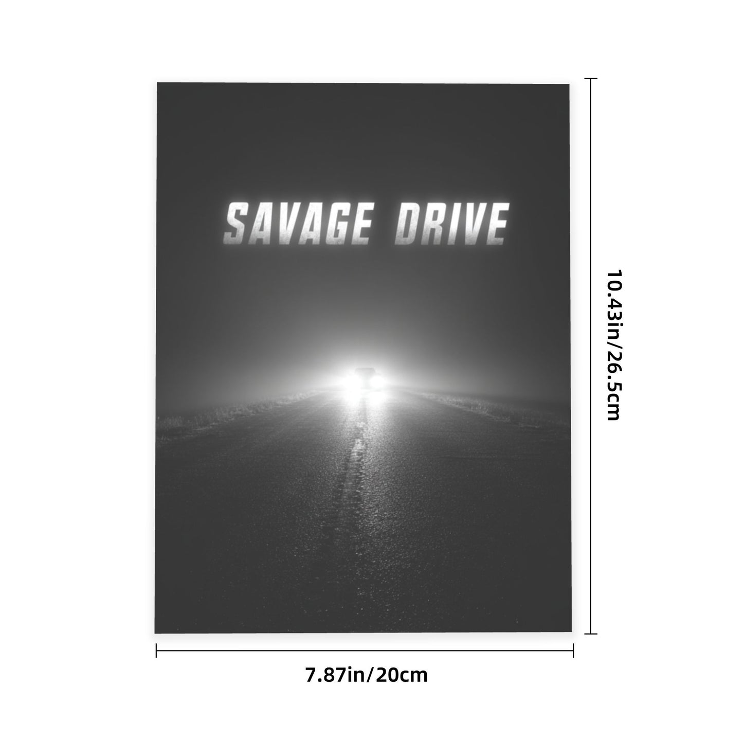 Minimalist Black & White Crystal Sticker “SAVAGE DRIVE” – Retro Car Themed Wall Art Poster 20×26.5cm for Bedroom, Garage, Office, Café