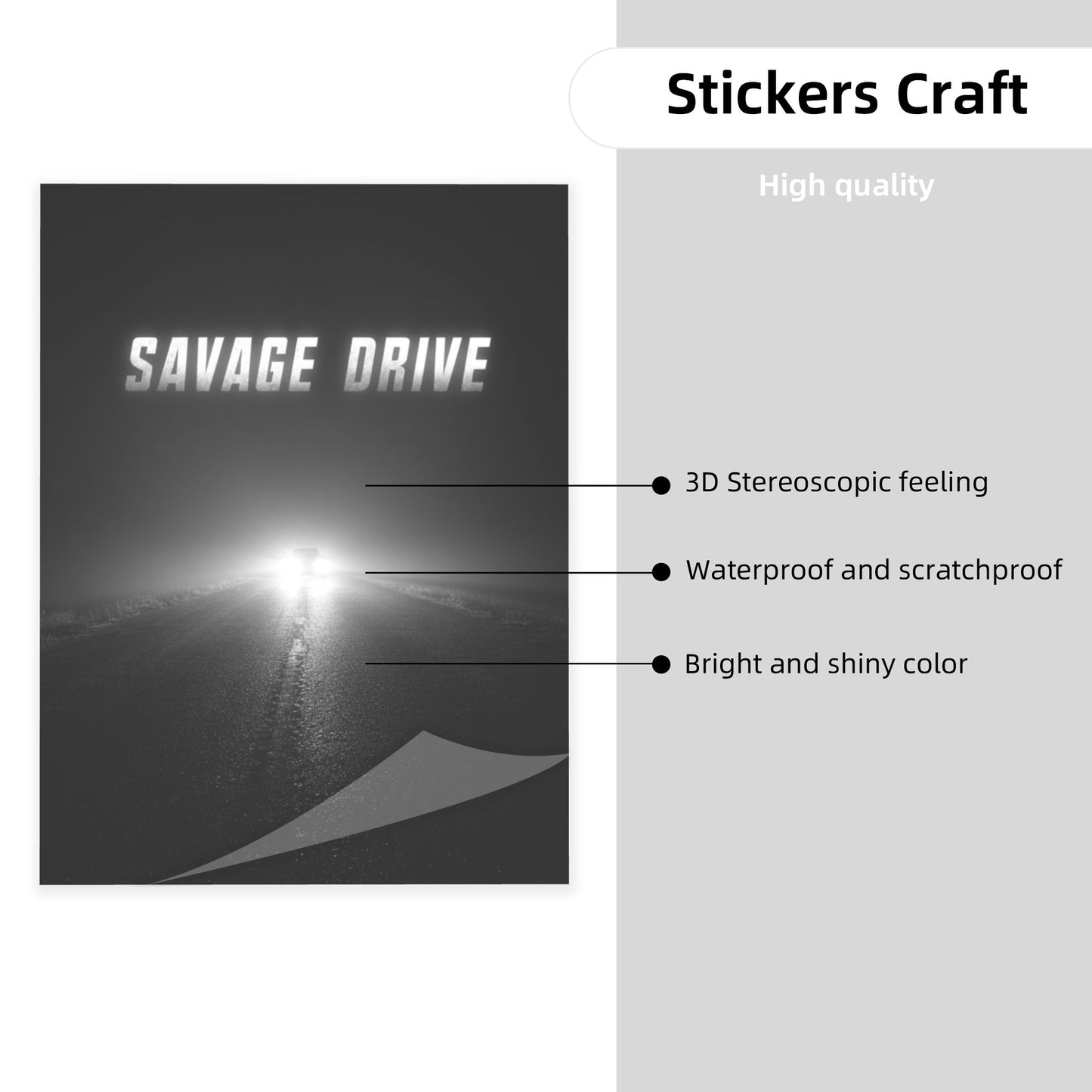 Minimalist Black & White Crystal Sticker “SAVAGE DRIVE” – Retro Car Themed Wall Art Poster 20×26.5cm for Bedroom, Garage, Office, Café