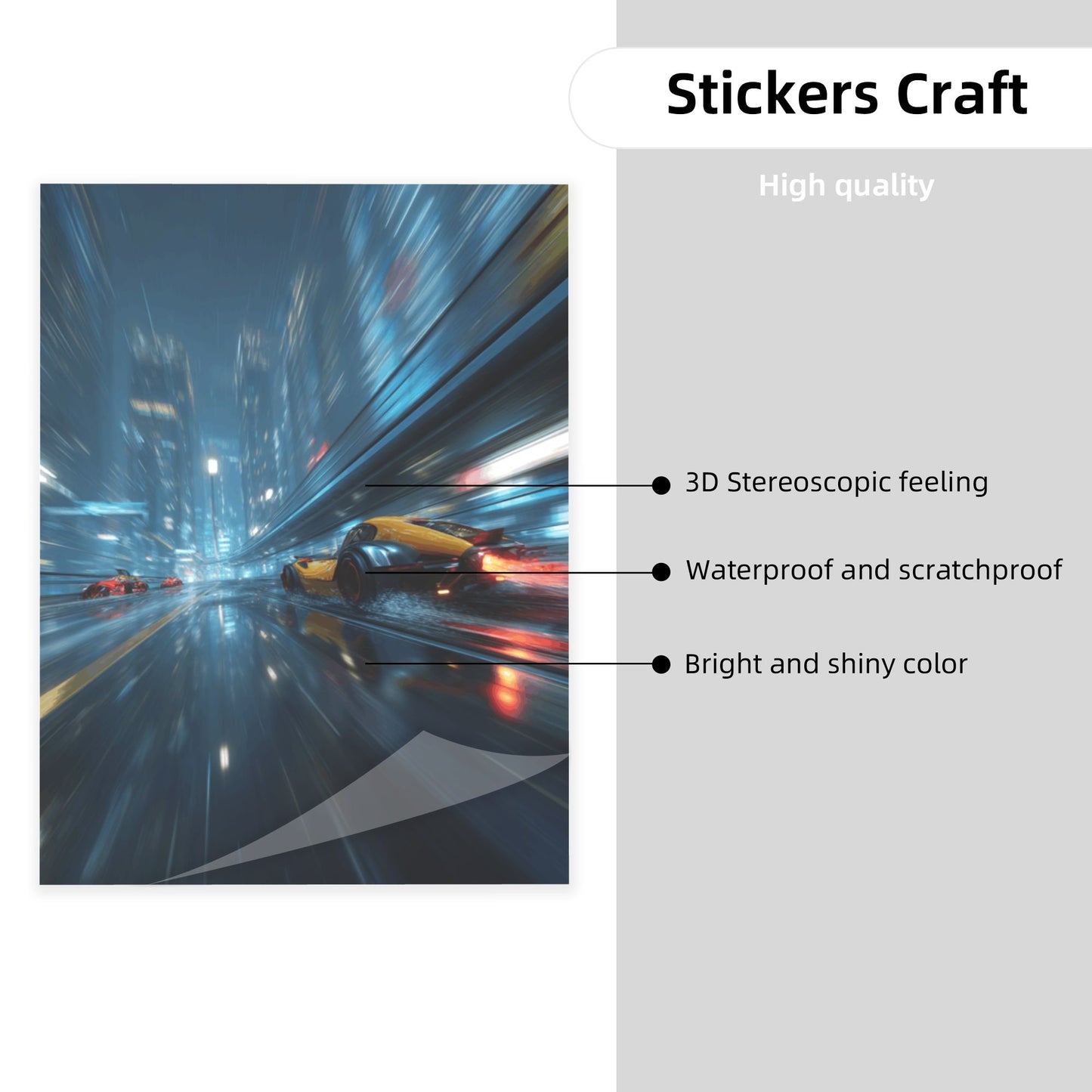 Futuristic City Racing Crystal Sticker – Supercar Wall Art Decoration 20×26.5cm for Bedroom, Garage, Office, Game Room, Café