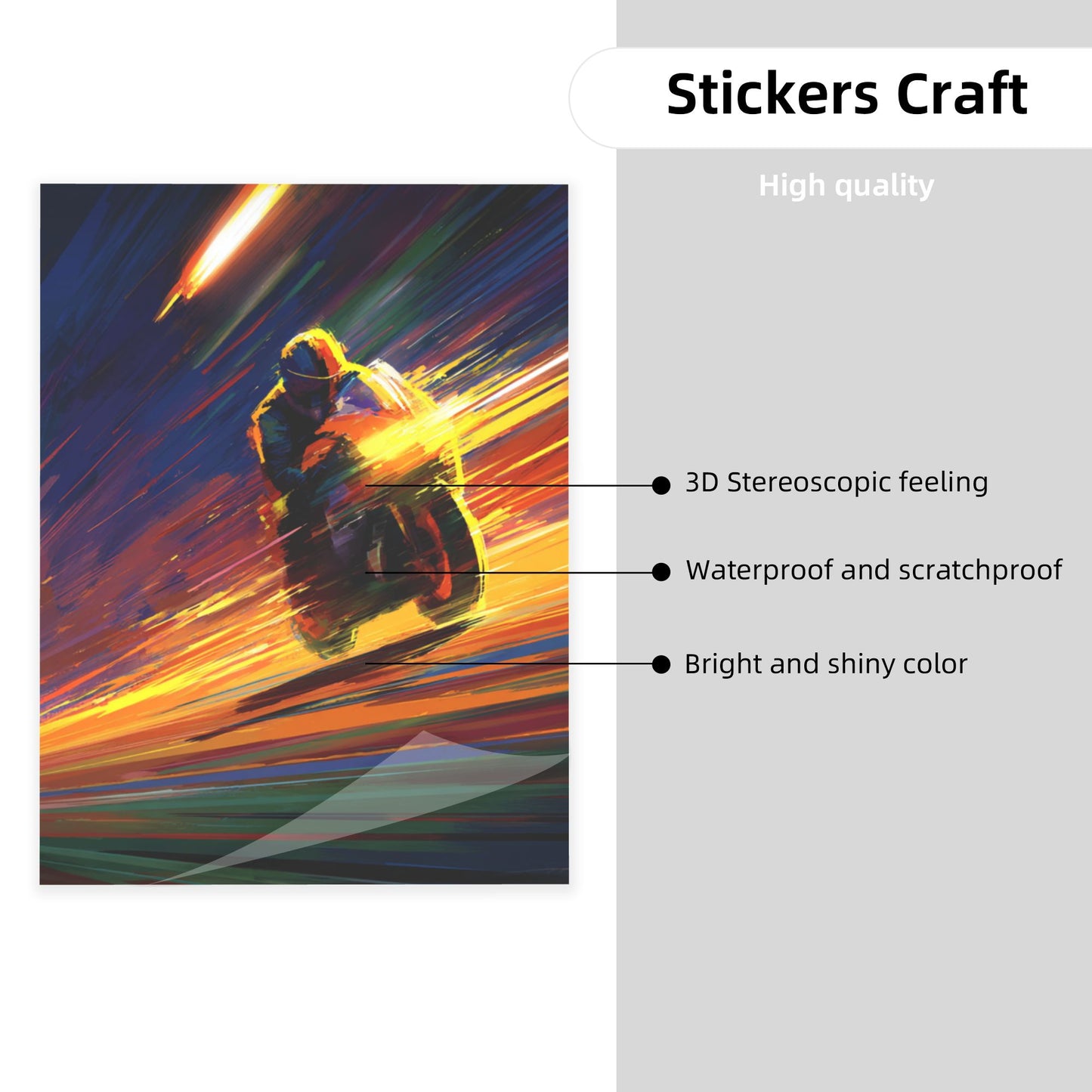 Vivid Motorcycle Racing Crystal Sticker – Dynamic Sports Theme Artwork Decoration, High-Definition Waterproof Crystal Wall/Desk Sticker for Home & Office