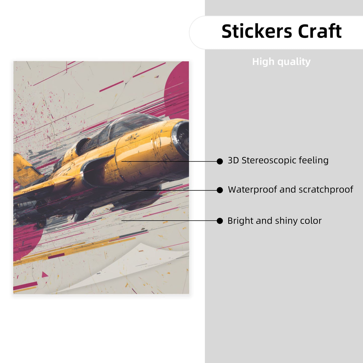 Yellow Fighter Jet Crystal Sticker – High-Definition Aviation Theme Artwork, Waterproof Durable Wall/Desk Crystal Decoration for Home & Office