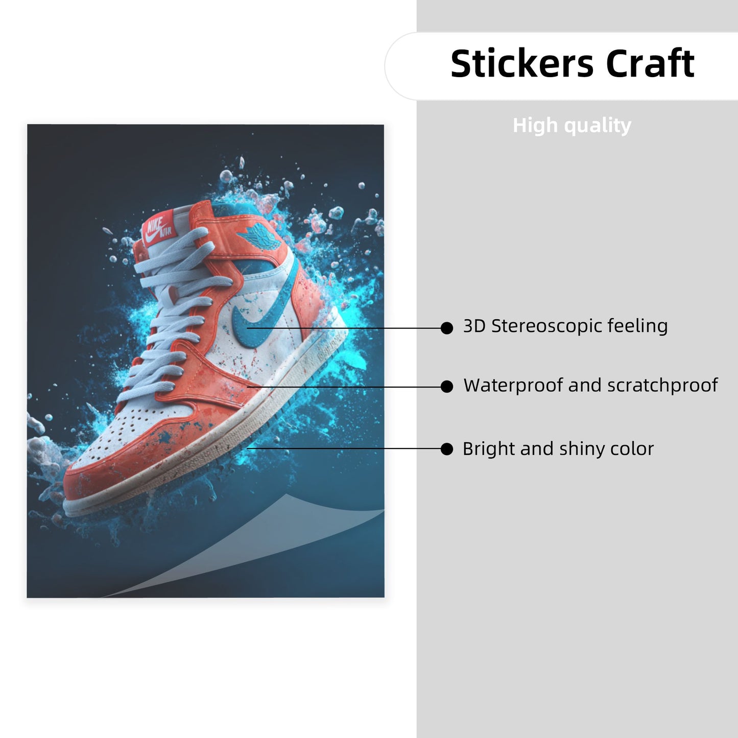 Trendy Sneaker Crystal Sticker – High-Definition Sports Theme Artwork, Waterproof Durable Wall/Desk Crystal Poster for Home & Office