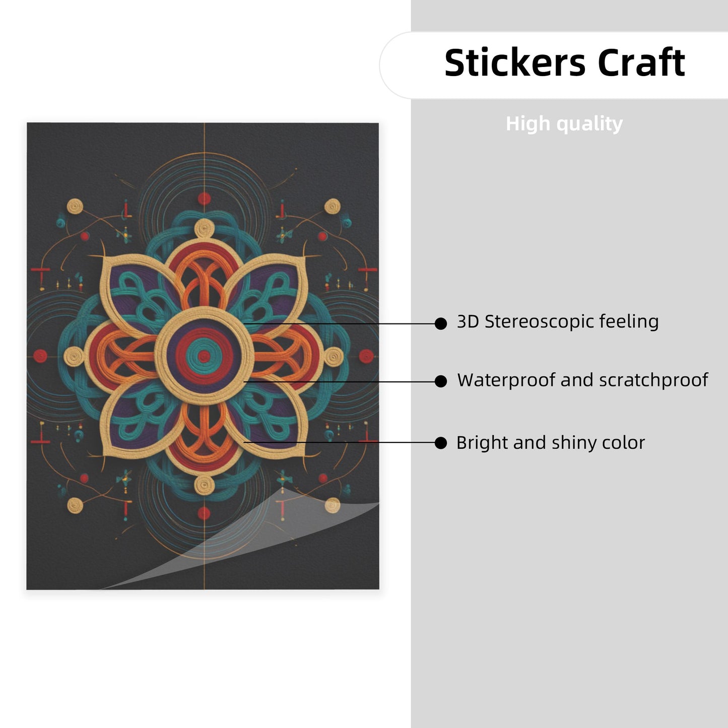 Mandala Geometric Crystal Sticker – Creative Symmetrical Art Decoration, HD Waterproof Crystal Poster for Wall, Desk, Home & Office