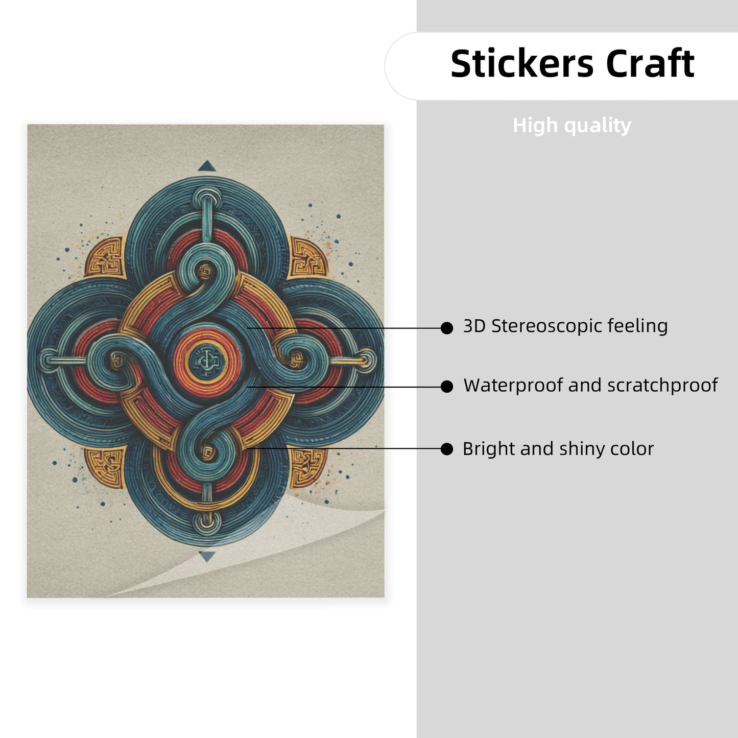 Abstract Geometric Crystal Sticker – Retro Symmetrical Pattern Artwork, HD Waterproof Durable Wall/Desk Crystal Poster for Home & Office