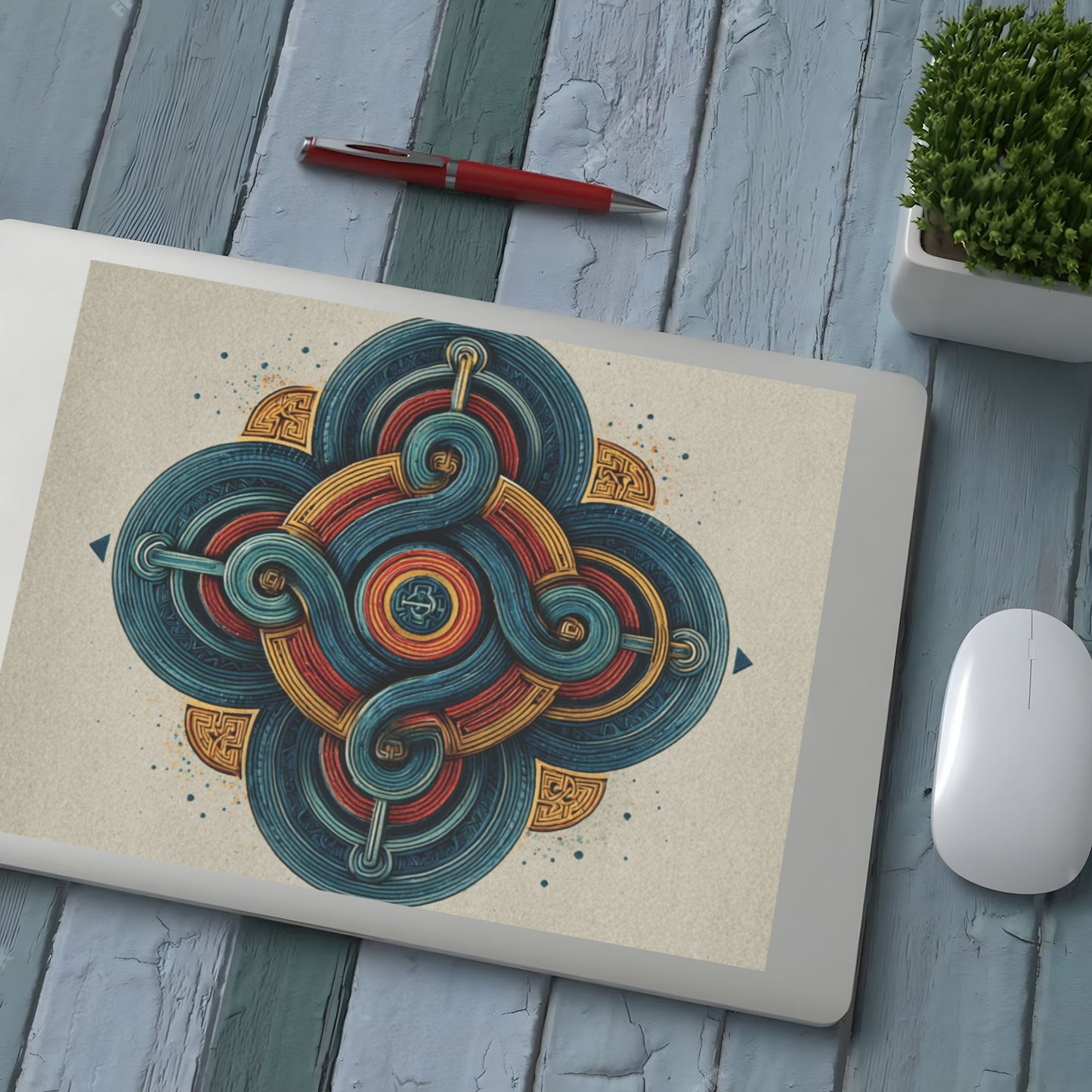 Abstract Geometric Crystal Sticker – Retro Symmetrical Pattern Artwork, HD Waterproof Durable Wall/Desk Crystal Poster for Home & Office