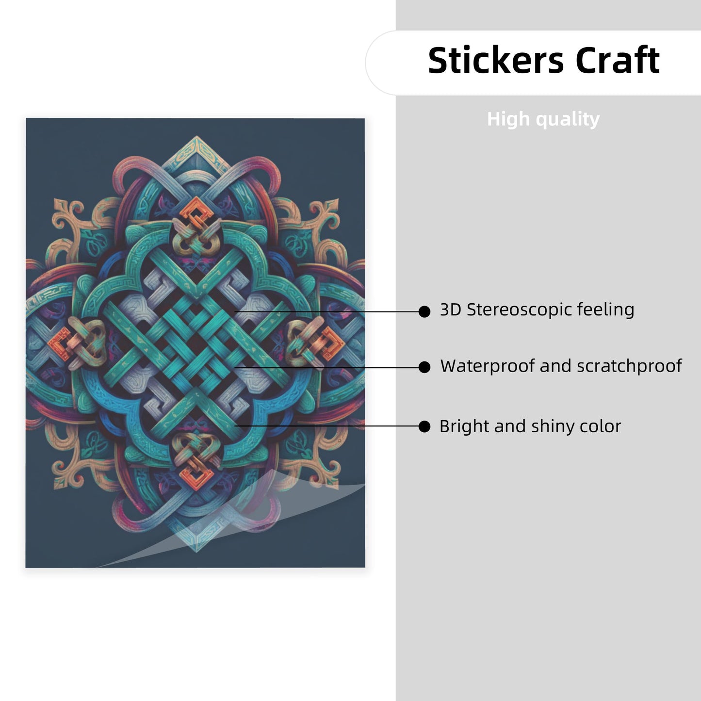Celtic Geometric Pattern Crystal Sticker – Colorful 3D Style Artistic Wall Art Poster 20×26.5cm for Bedroom, Office, Café, Yoga Room, Meditation Space