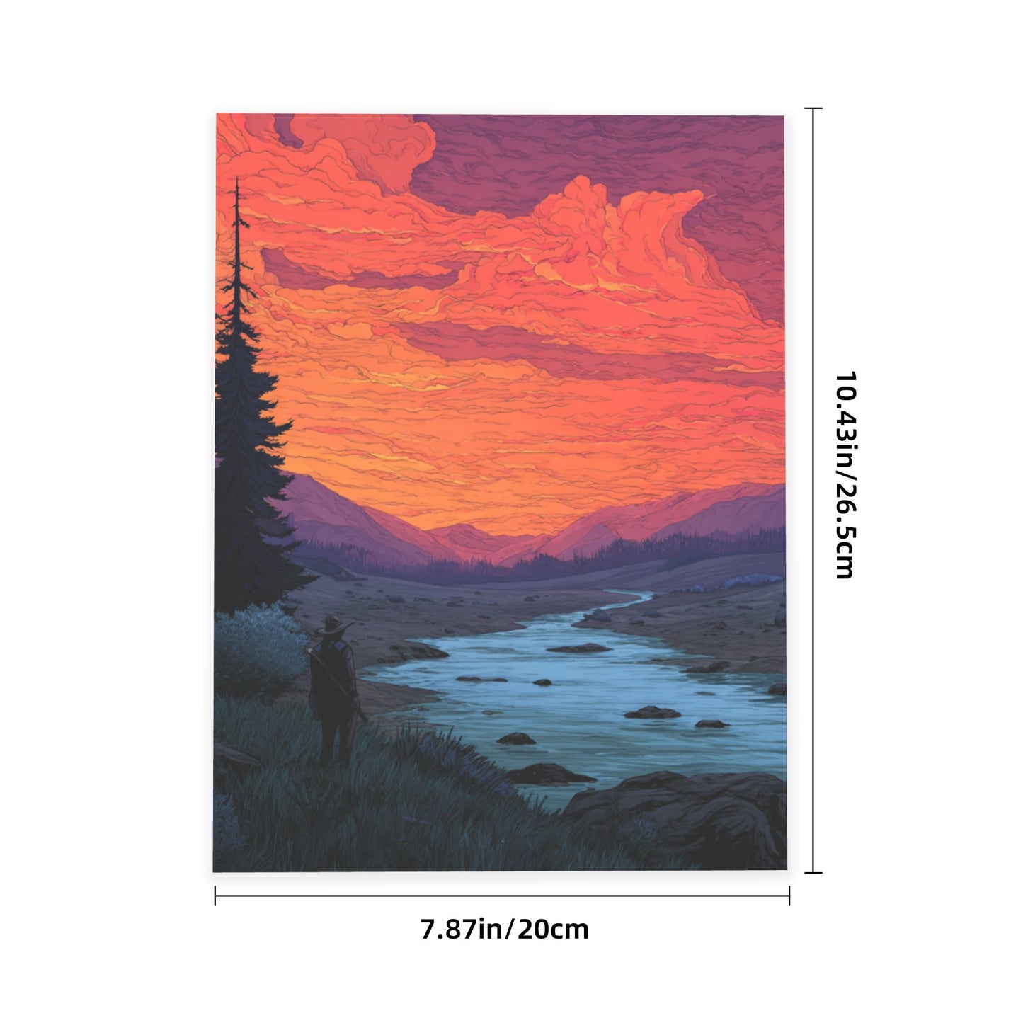 Sunset Landscape Crystal Sticker – Vibrant Sky & River Scenic Wall Art Poster 20×26.5cm for Bedroom, Living Room, Office, or Café