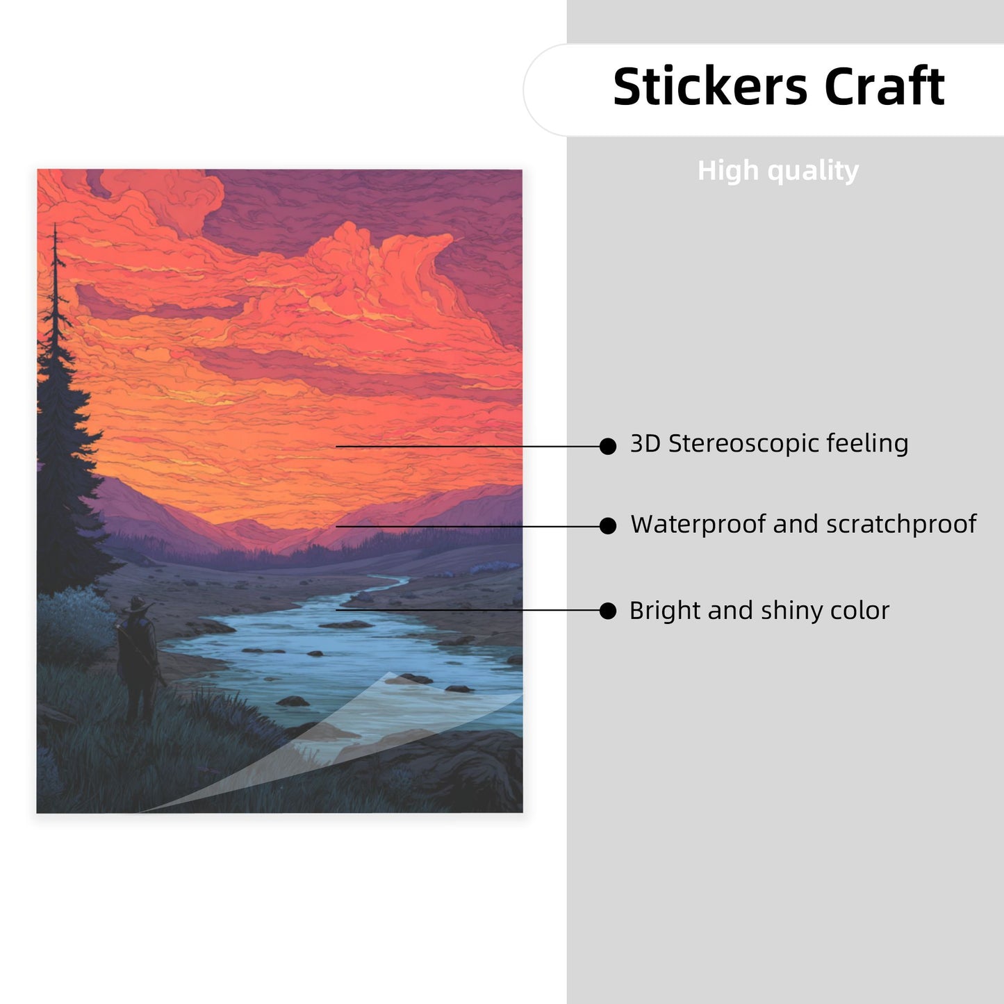 Sunset Landscape Crystal Sticker – Vibrant Sky & River Scenic Wall Art Poster 20×26.5cm for Bedroom, Living Room, Office, or Café