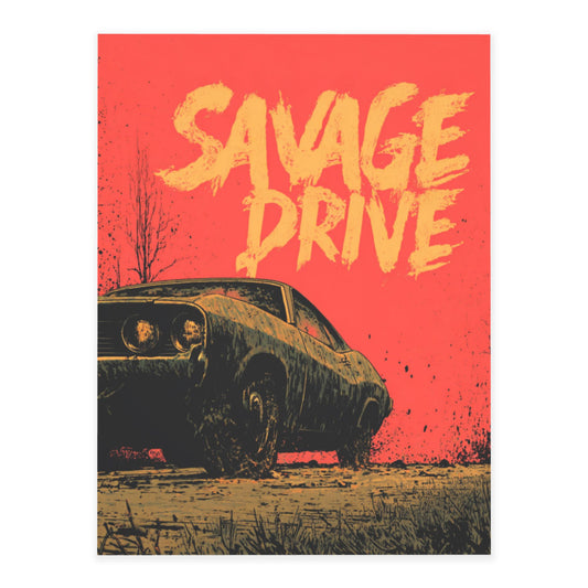 Retro Crystal Wall Sticker “SAVAGE DRIVE” – Muscle Car Themed Decorative Poster 20×26.5cm for Bedroom, Garage, Office, Café