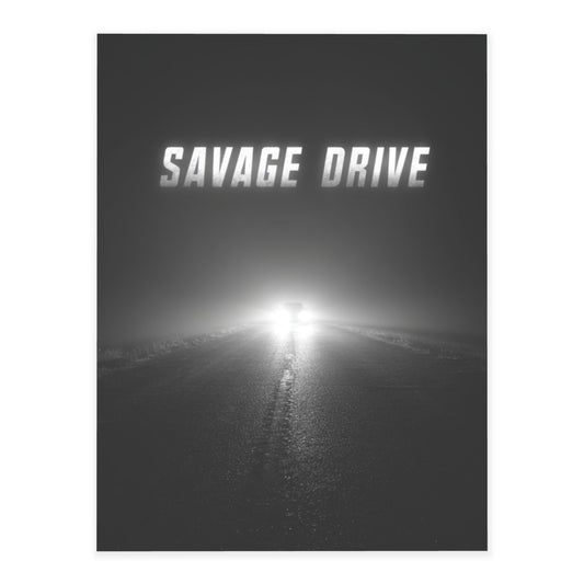 Minimalist Black & White Crystal Sticker “SAVAGE DRIVE” – Retro Car Themed Wall Art Poster 20×26.5cm for Bedroom, Garage, Office, Café