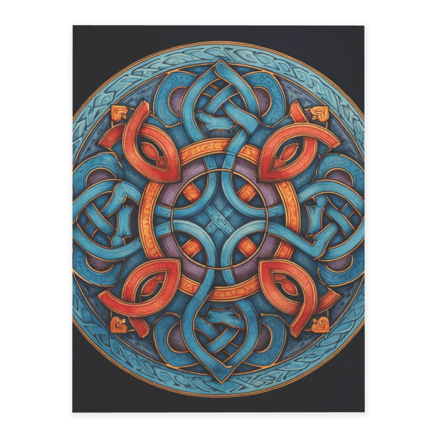 Celtic Geometric Pattern Crystal Sticker – Colorful Artistic Round Wall Art Poster 20×26.5cm for Bedroom, Office, Café, Yoga Room