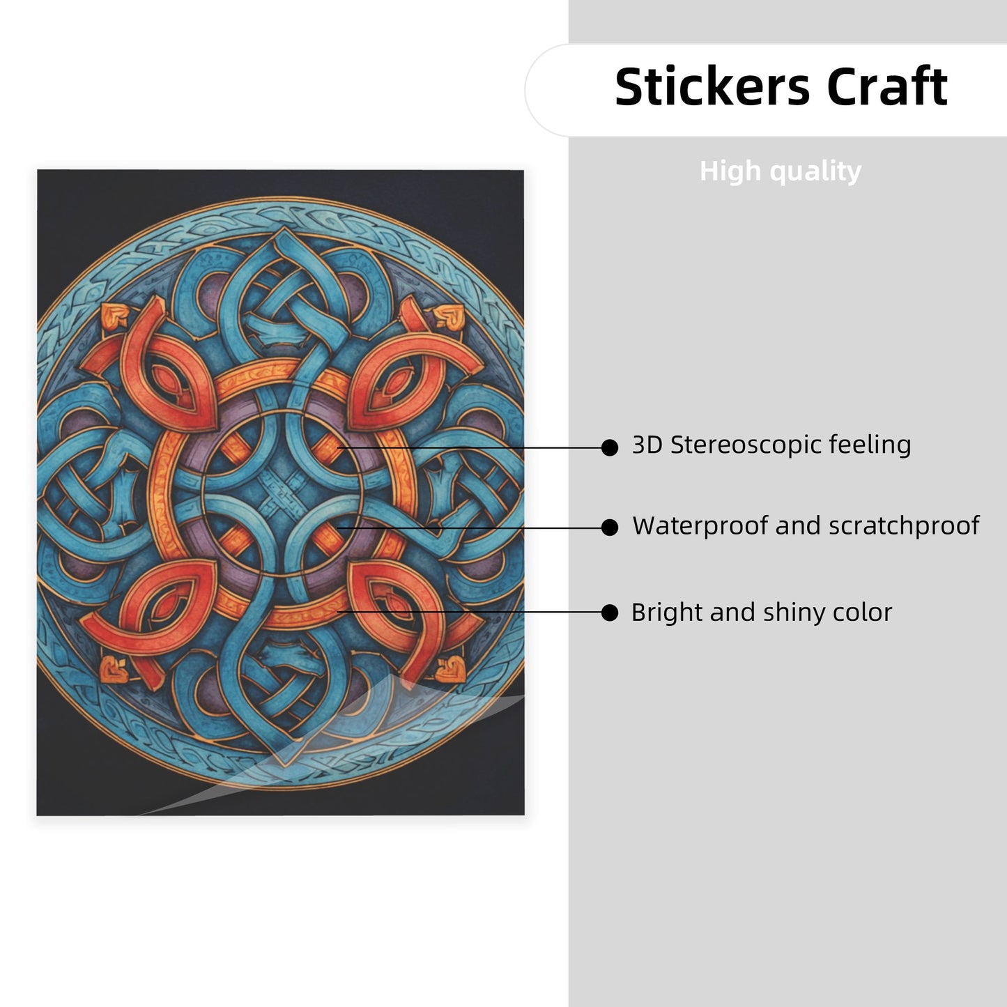 Celtic Geometric Pattern Crystal Sticker – Colorful Artistic Round Wall Art Poster 20×26.5cm for Bedroom, Office, Café, Yoga Room