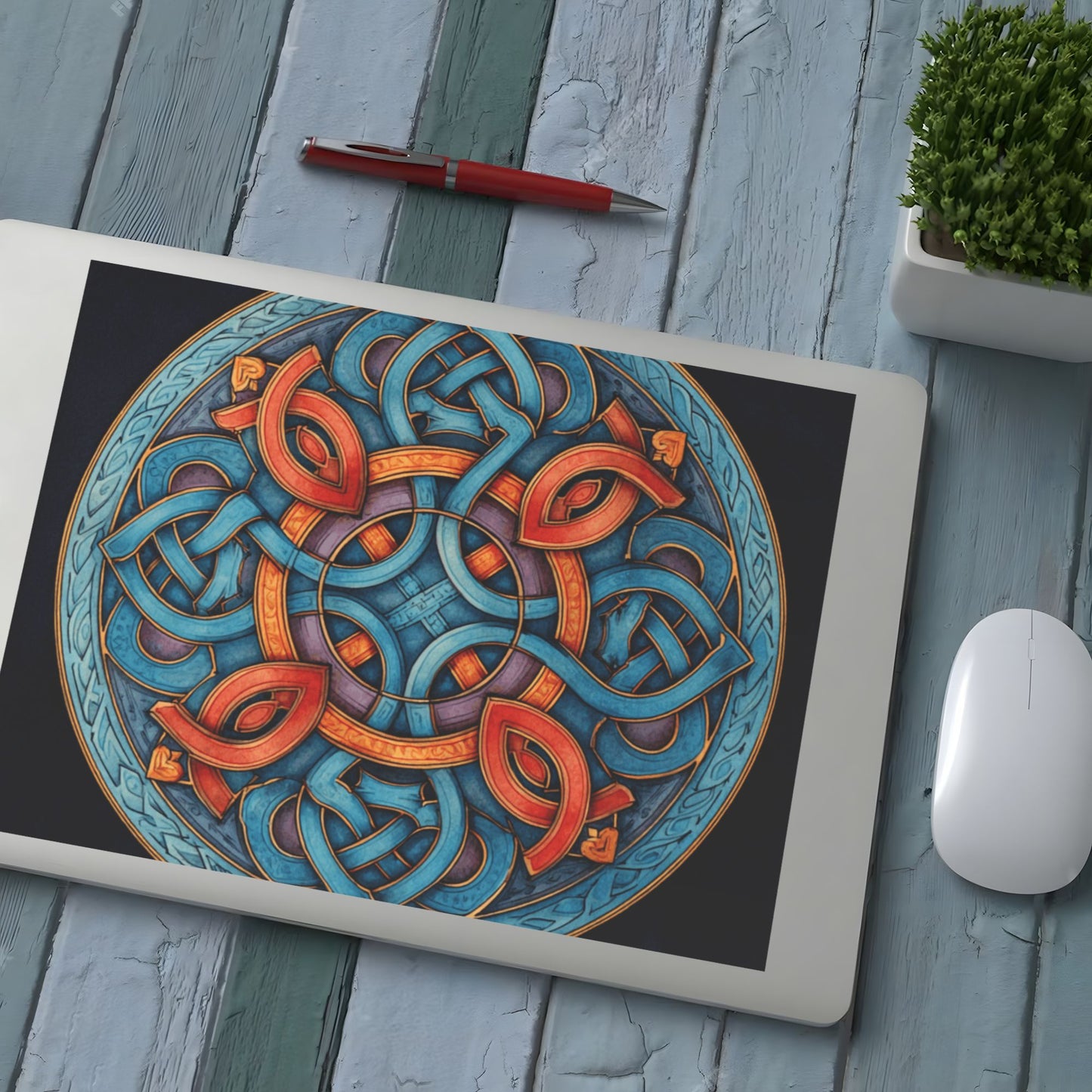 Celtic Geometric Pattern Crystal Sticker – Colorful Artistic Round Wall Art Poster 20×26.5cm for Bedroom, Office, Café, Yoga Room