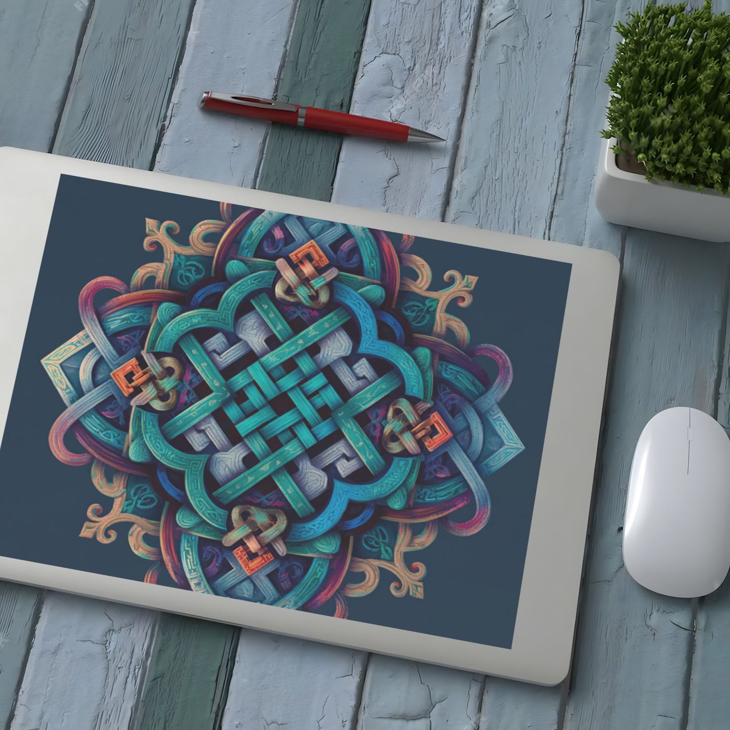 Celtic Geometric Pattern Crystal Sticker – Colorful 3D Style Artistic Wall Art Poster 20×26.5cm for Bedroom, Office, Café, Yoga Room, Meditation Space