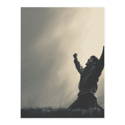 Victory Celebration Crystal Sticker – Black & White Oil Painting Style Wall Art Poster 20×26.5cm for Bedroom, Office, Gym, or Living Room