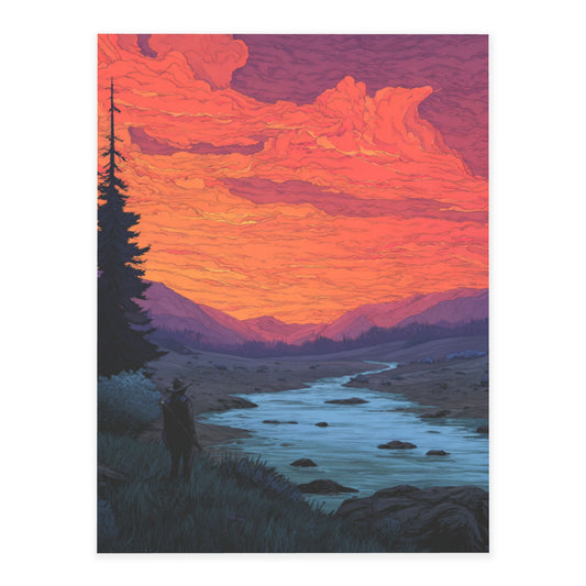 Sunset Landscape Crystal Sticker – Vibrant Sky & River Scenic Wall Art Poster 20×26.5cm for Bedroom, Living Room, Office, or Café